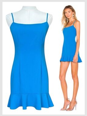 Lovers + Friends Teddy Mini Dress Blue Ruffle Hem Spaghetti Strap S